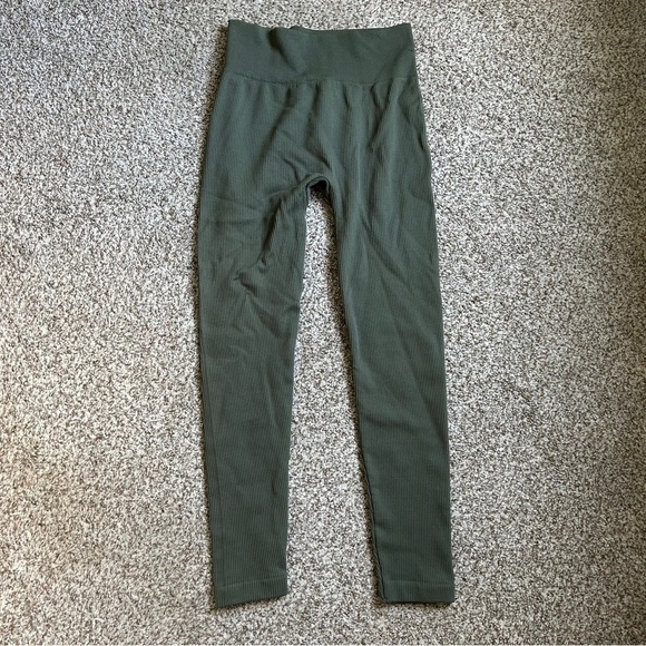 Streetwear Society Green Ribbed Leggings Comfy Casual Athleisure XL - Picture 1 of 5
